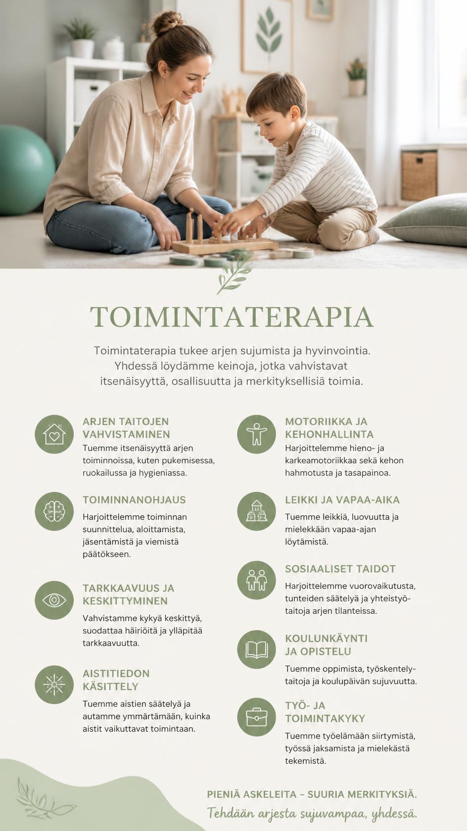 Elovian toimintaterapiaa lapsille leikkitaitojen harjaannuttamiseen ja tunnetaitojen harjoittelemiseen.